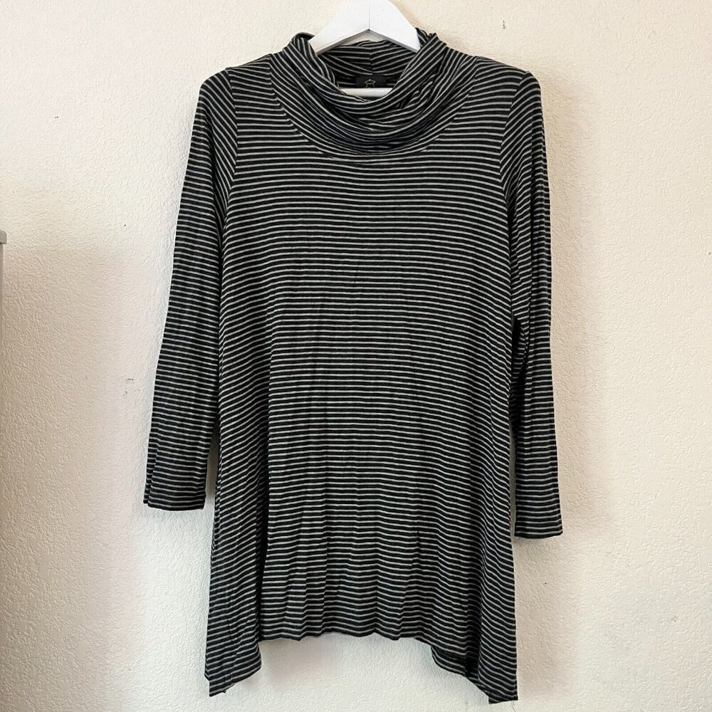 Spirithouse Womens Medium Black Striped Cowl Neck Swing Tunic Top Long Sleeve